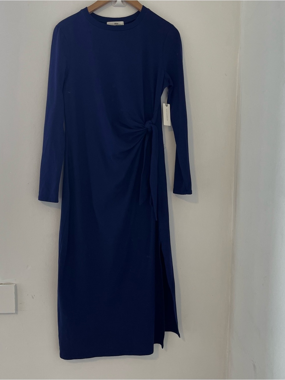 Anthropologie Daily Practice Women's Long-Sleeve Tie-Detail Navy Midi Dress NWT